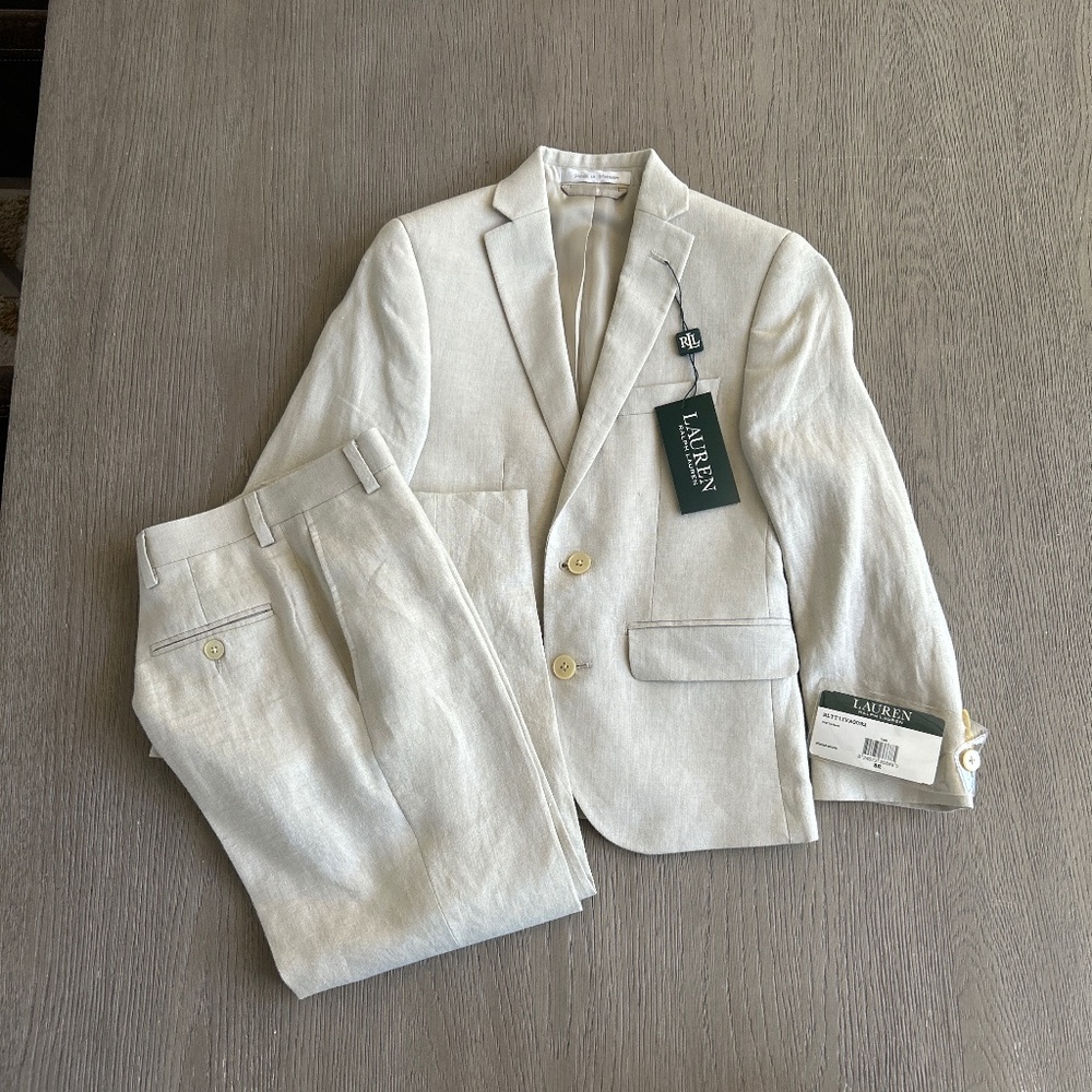 Boys suit Lauren Ralph Lauren 100% linen suit Tan 8R